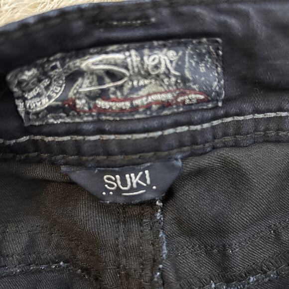 Silver Suki Mid Slim Boot Jeans Stretch 28 L33 Embellished Pockets Western Denim - Picture 12 of 13